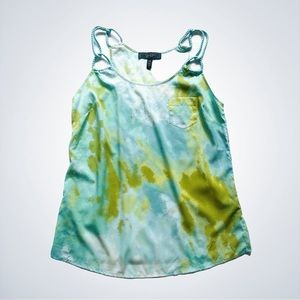 Women’s Sz XS Abstract Tie-Dye Like Silky Tank Top with Braided Straps